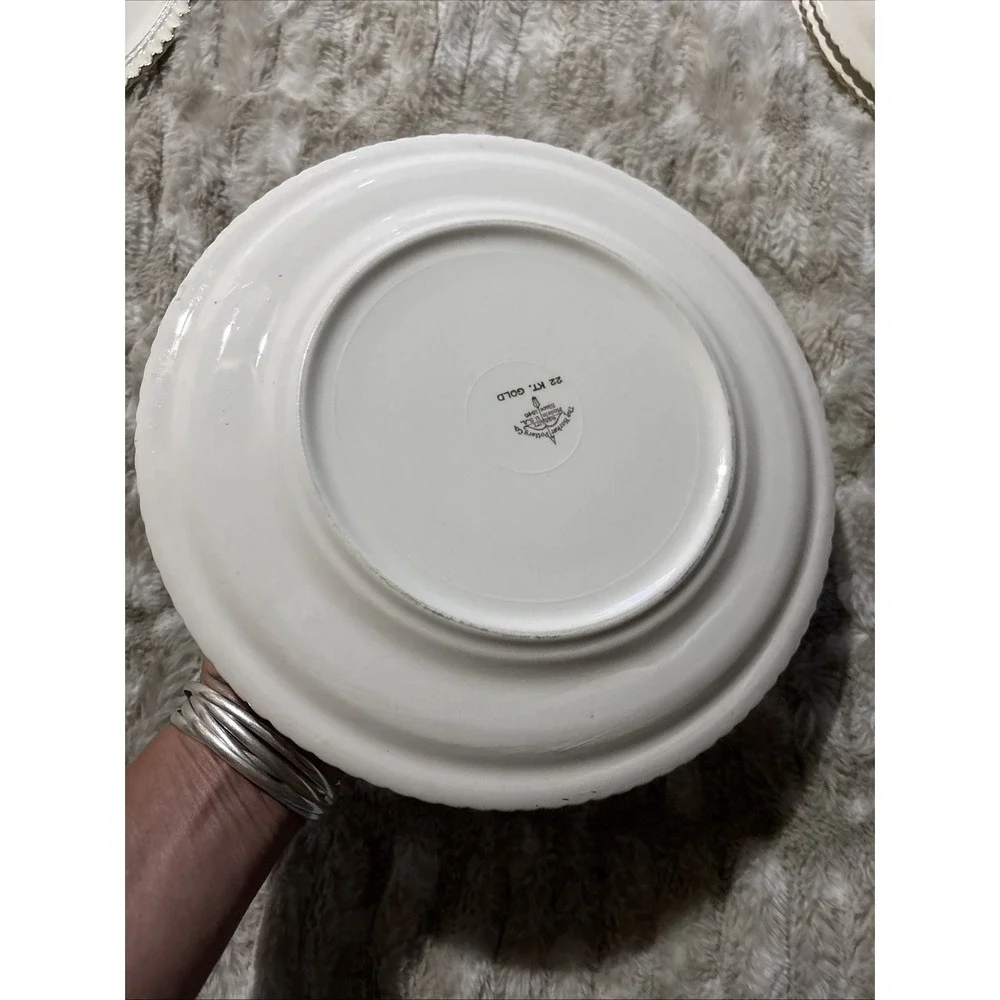 Harker Pottery Co. 22 kt gold  Wild Rose (Royal Gadroon) Dinner Plate Lot Of 6